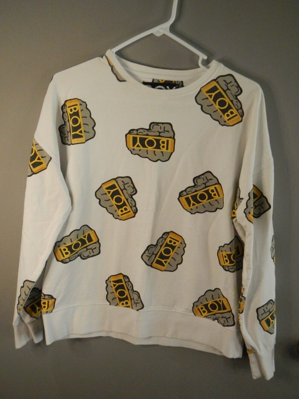 BOY London Womens XS Long Sleeve Crewneck Sweatshirt Brass Knuckle Print *READ*